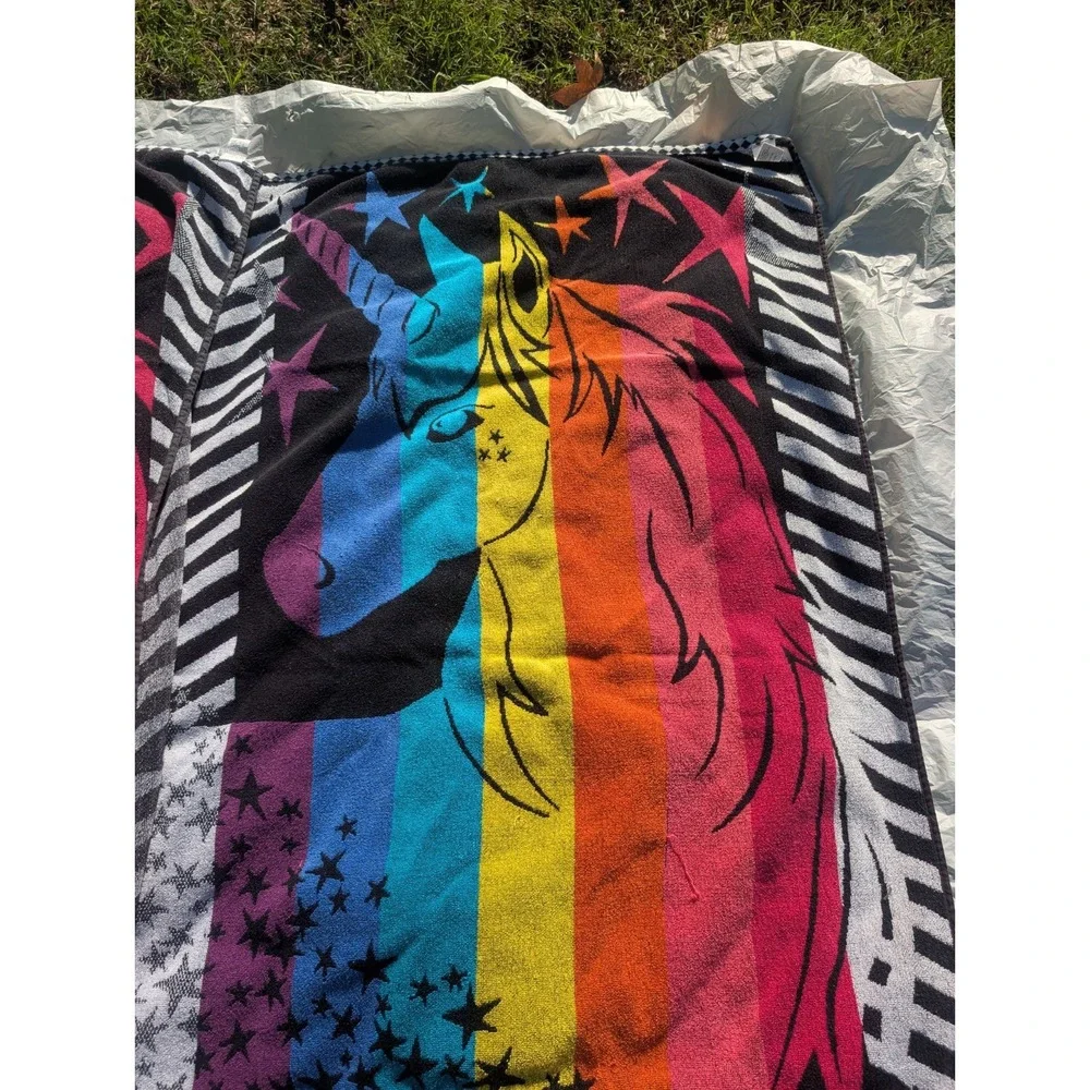 2x Sonoma Outdoors Rainbow Unicorn Beach Bath Towels 59x32 Reversible